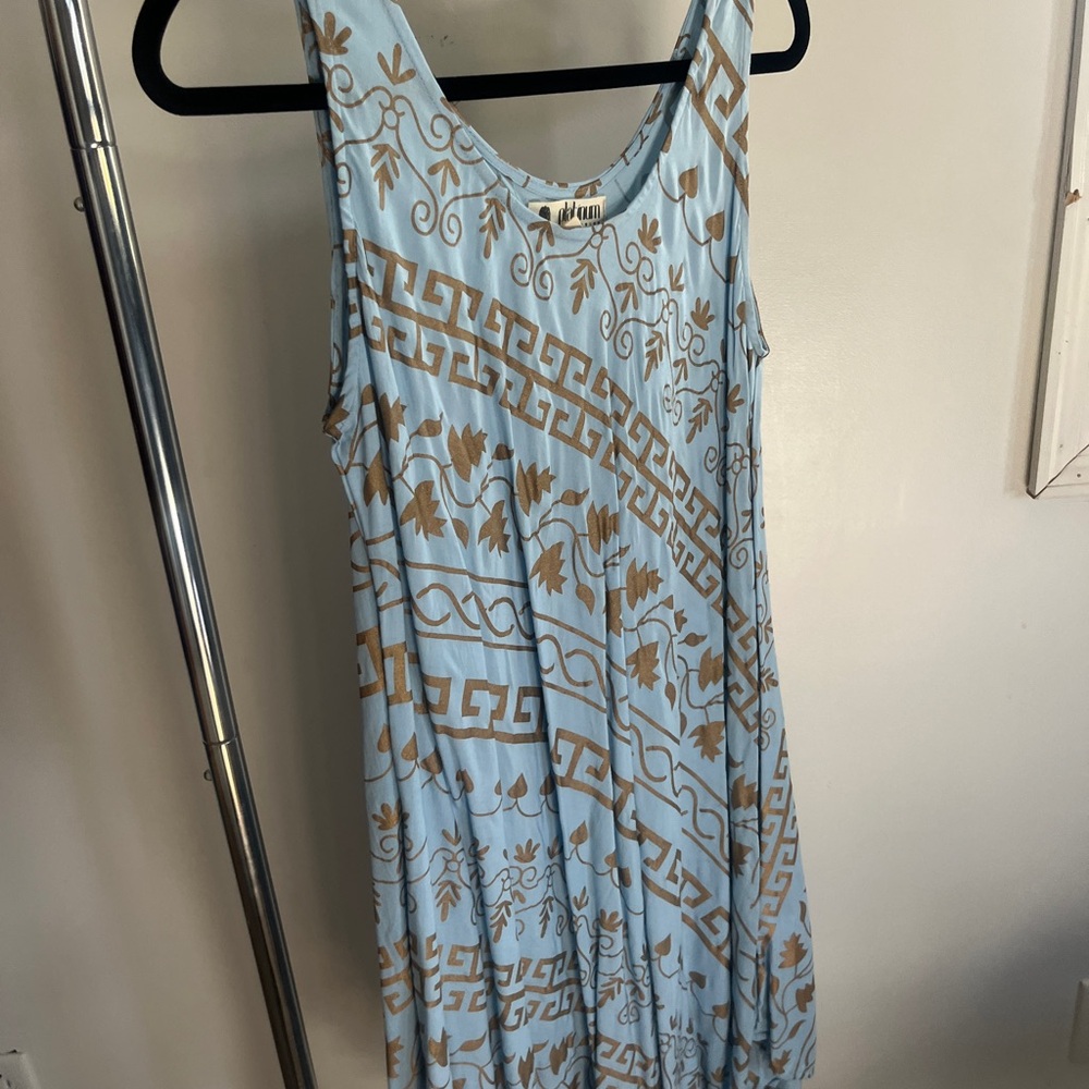 Greek Blue and Gold Patterned Midi Dress